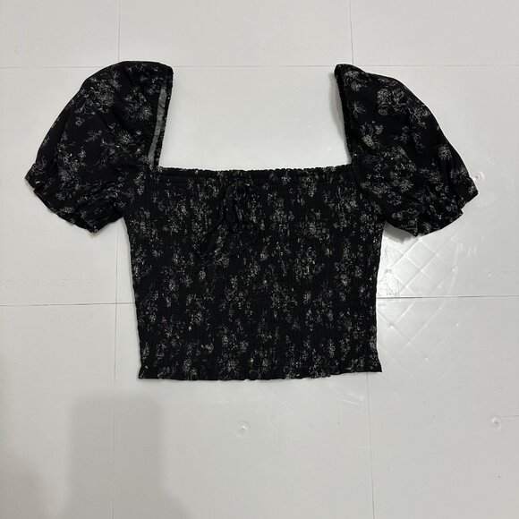 Wilfred Smocked Puff Sleeve Blouse - Black/Bone - Size Small - Picture 2 of 10
